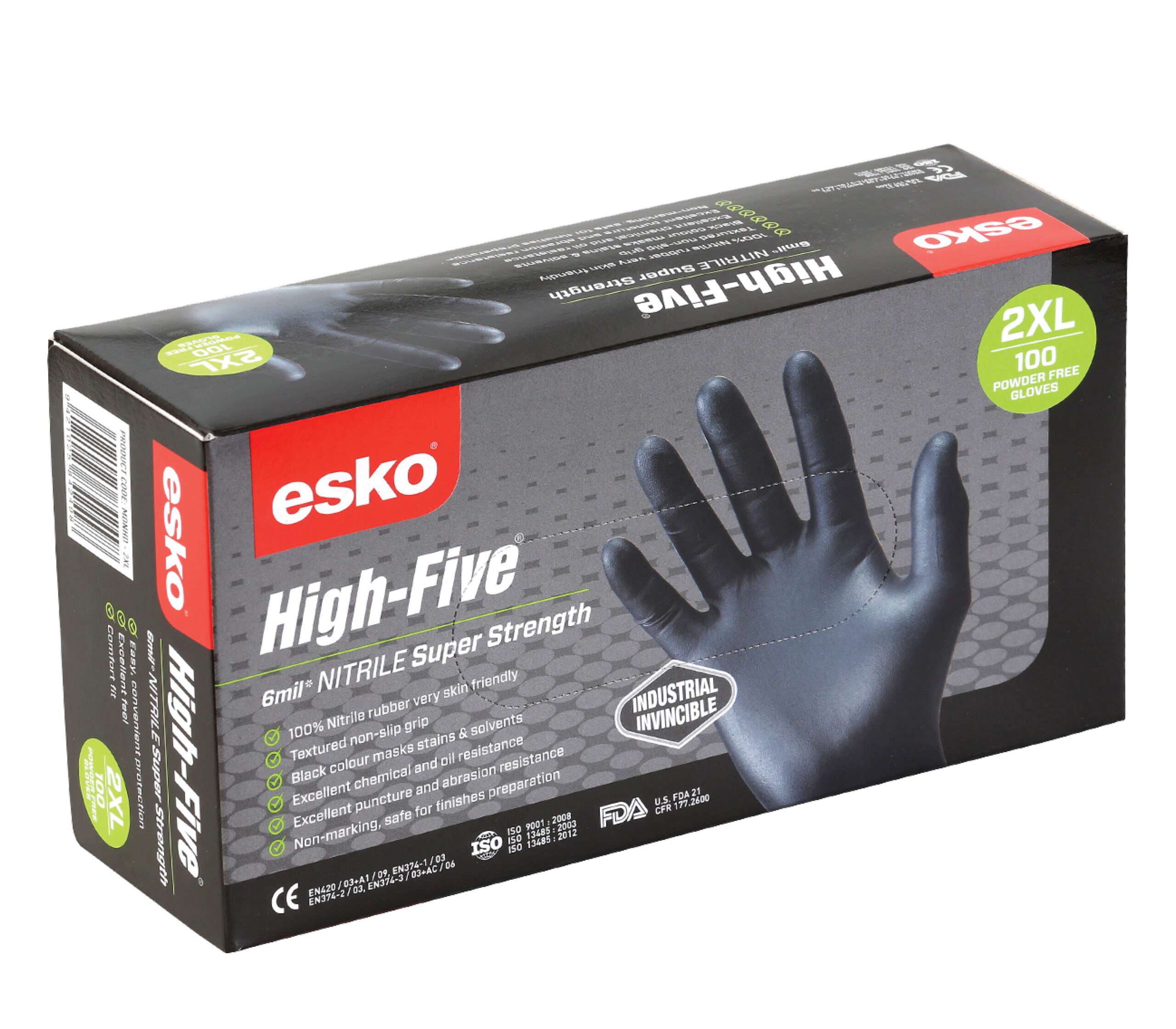 Image of High Five Black Nitrile Disposable Glove Powder Free Box/100